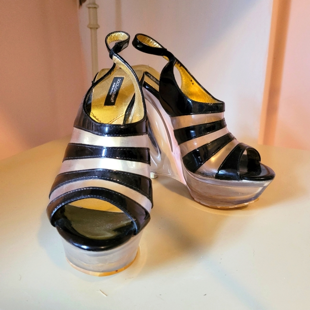 Dolce & Gabbana black gold and clear heels